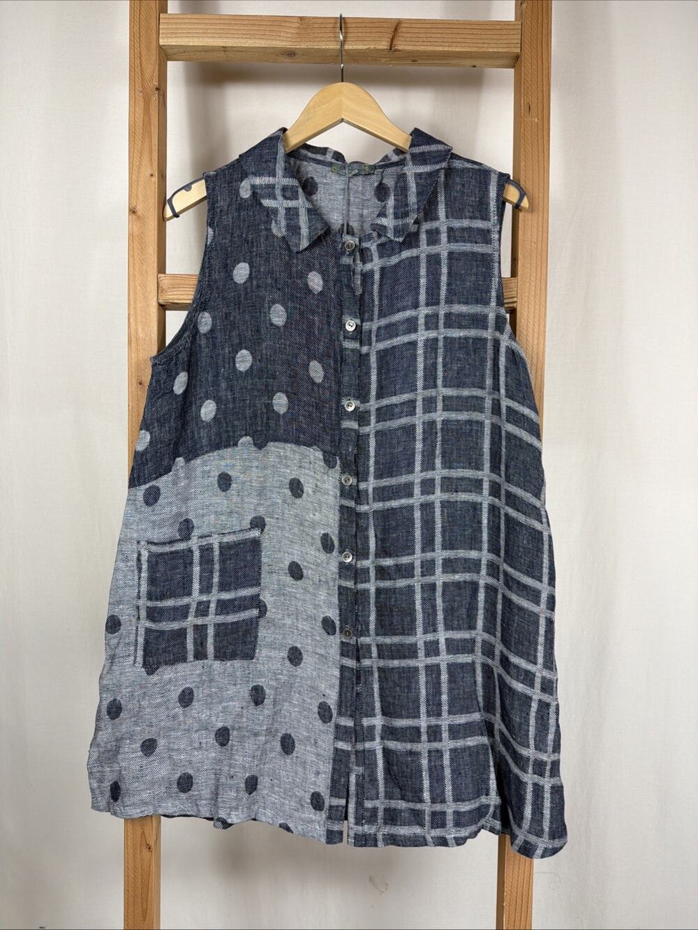 NWT Chalet Blue Sleeveless Button Up Pocket Long Vest Tunic #1142 Size LG USA